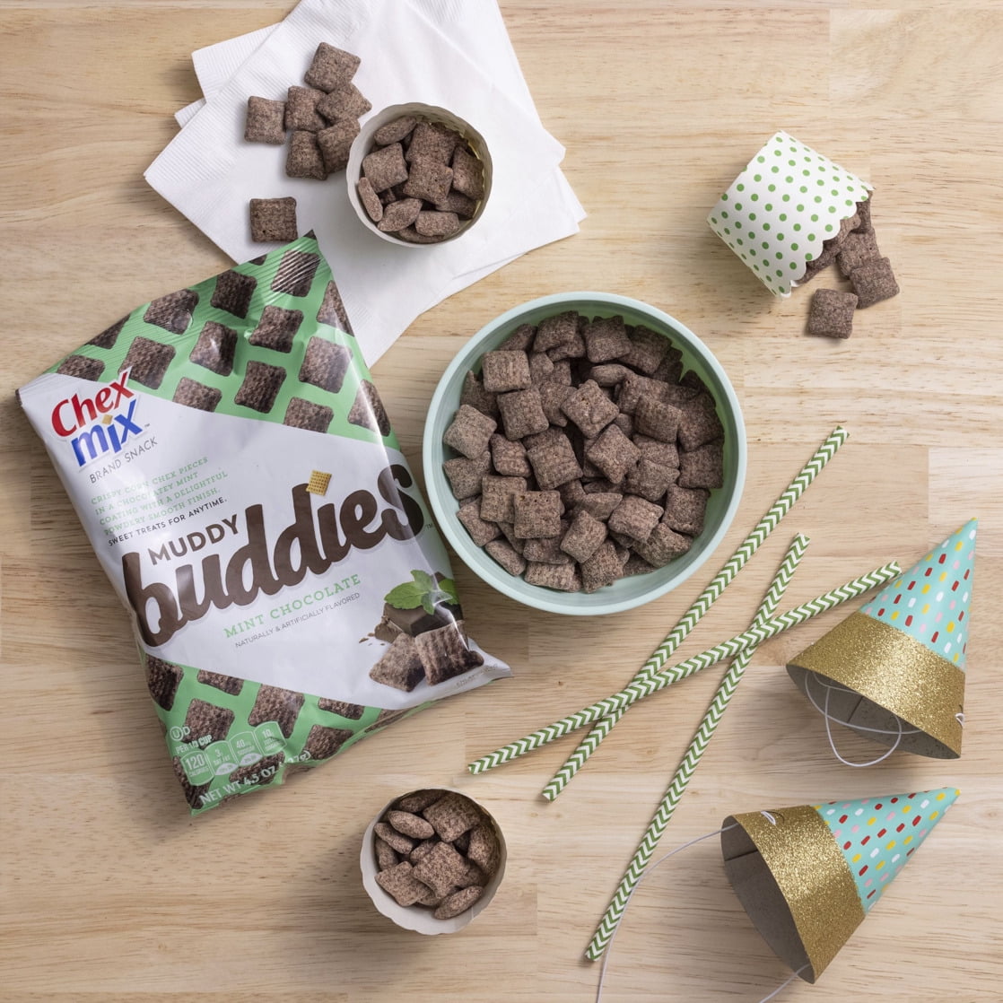 Chex Mix Muddy Buddies, Mint Chocolate Covered Snack Bag, 4.5 oz