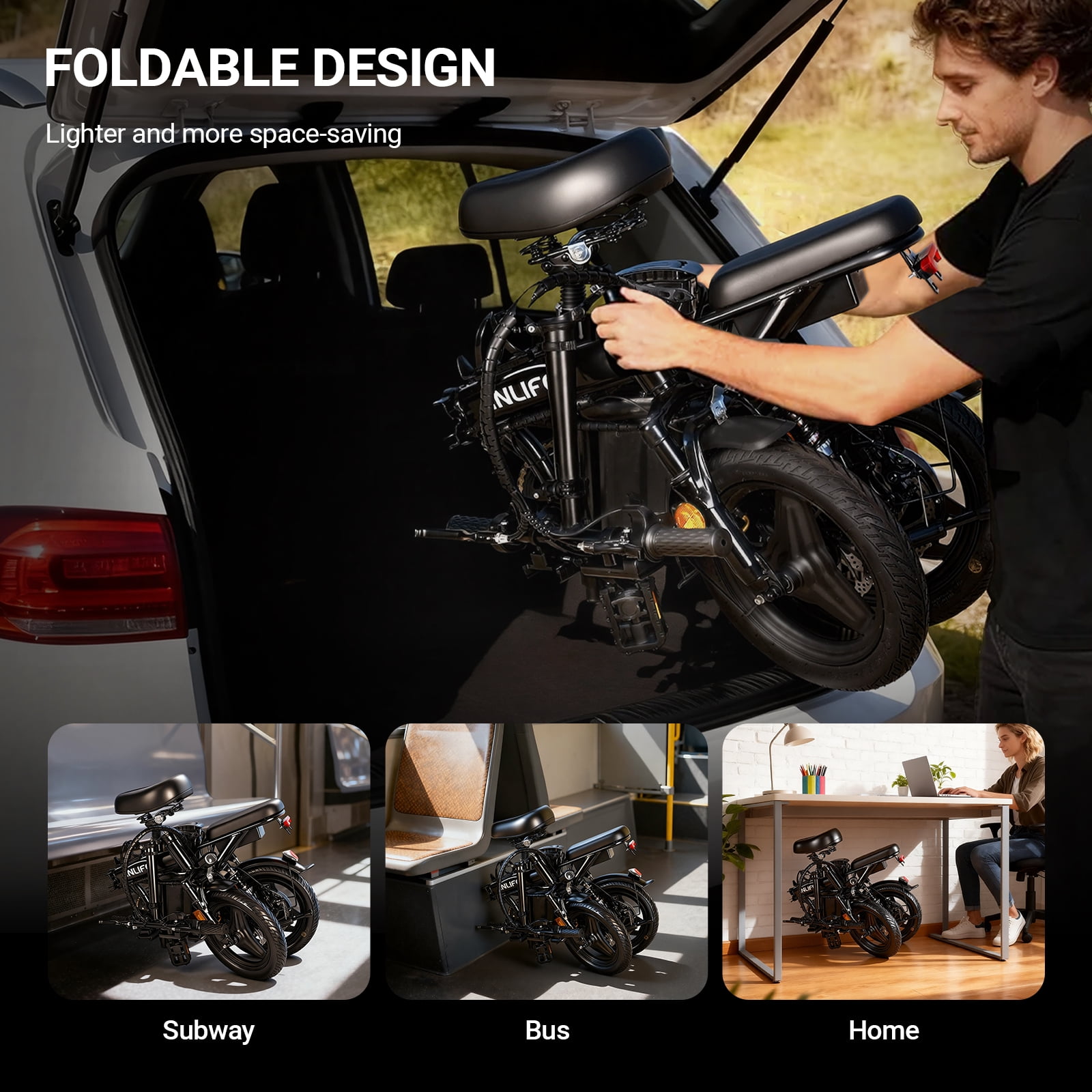 Inlife 14" Folding Electric Bike 15AH Battery Ebike 900W Electric Folding Bicycle 35 Miles Range