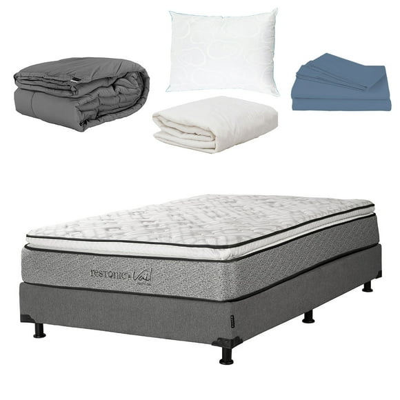 Colchón Matrimonial Vail + Box + Almohada Osos + Protector de Colchón + Sábanas Basic + Edredón Homy