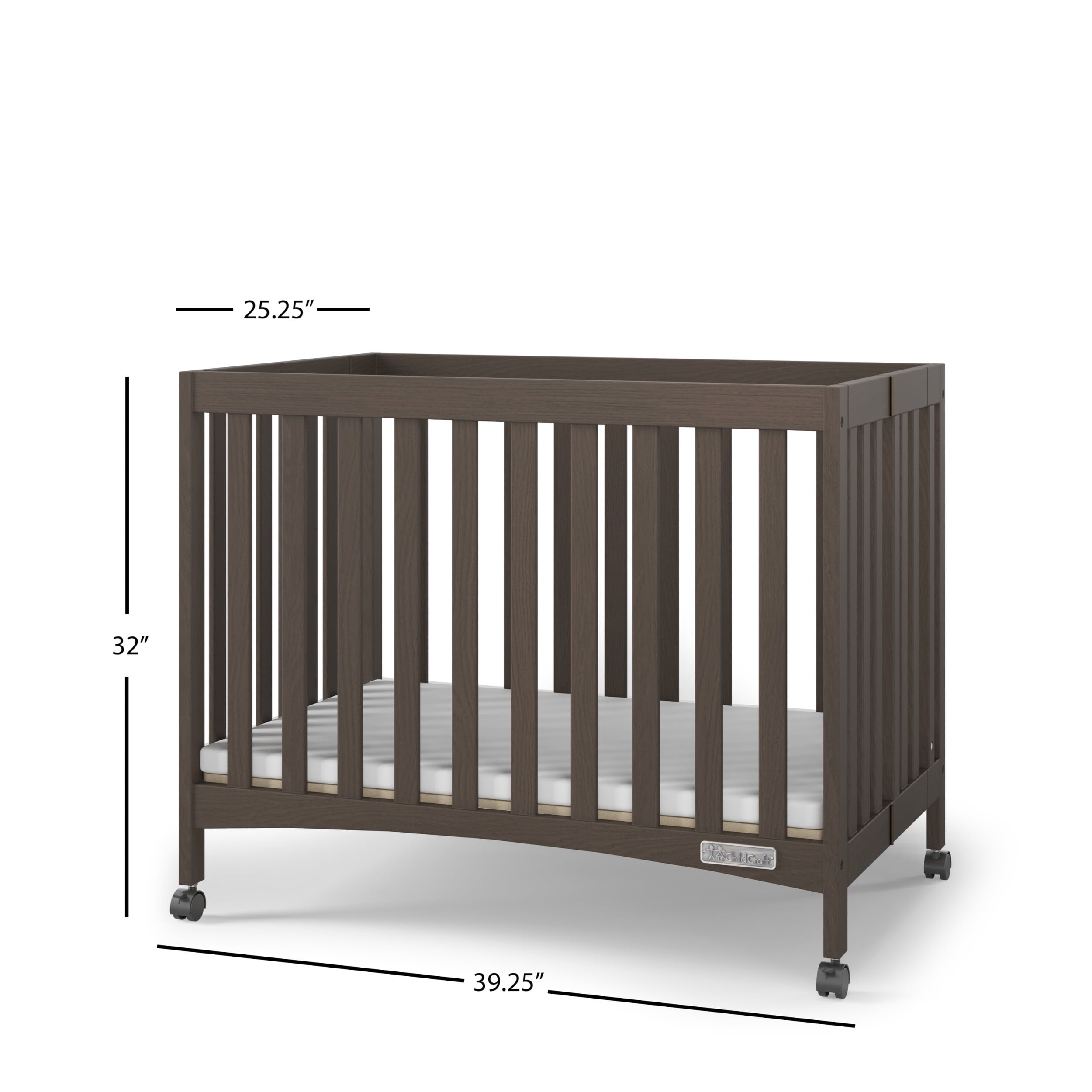 Child Craft London Folding Portable Mini Crib with 2-inch Mattress, Dapper Gray