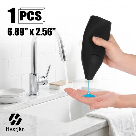 Silicone Dishwashing Soap Dispenser, Food-Grade Dish Soap Squeeze Bottle for Kitchen and Bathroom Shower Shampoo, 200ml Black