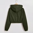 thumbnail image 4 of Wutalume Women Casual Cropped Jacket Fleece Hooded Zip Up Coat Flannel Warm Long Sleeve Short Jackets with Pocket, Soft Interior, Ideal for Fall and Winter Casual Wear,Army Green L, 4 of 6