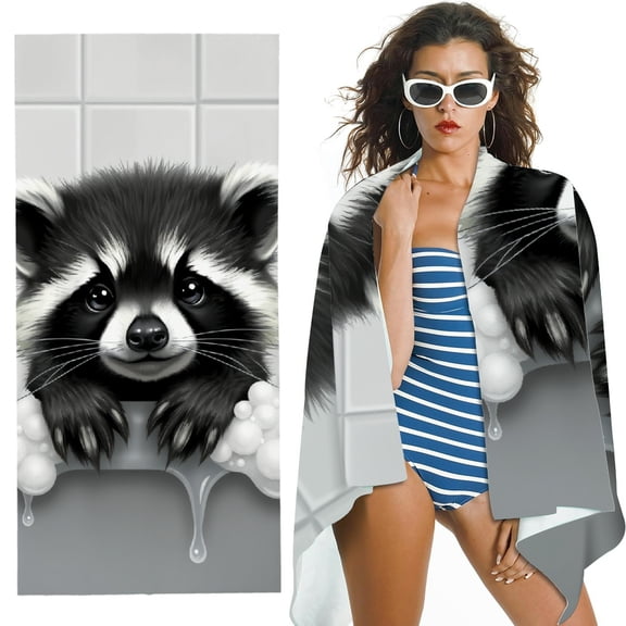 RKSupls Baby Raccoon Microfiber Beach Towel, Extra Large Quick Dry Lightweight Towel for Travel Swimming Camping, Soft Super Absorbent- 30x60 in