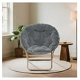 thumbnail image 2 of WDZS Saucer Chair for Adults, Comfy Living Room Lounge Chair for Bedroom Corner, Dorm, Apartment, Faux Fur Fluffy Circle Accent Seat with Thick Padded & Folding Metal Frame (Grey), 2 of 9