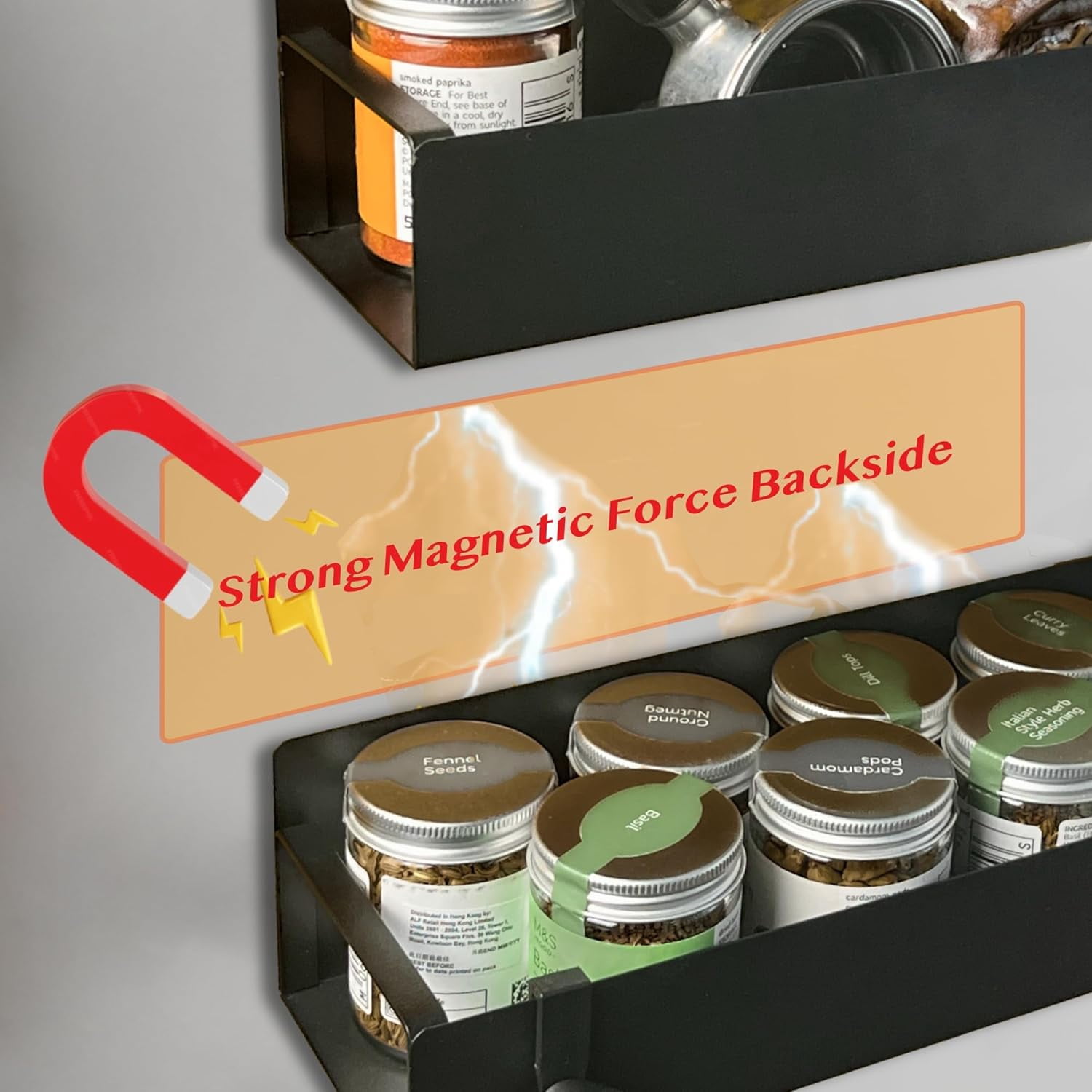RGHJAR-Magnetic Fridge Organizer, Spice Rack, Kitchen Organizers and Storage, Cabinet Organizer with Shelf, Pantry Organization for Countertop, Over the Door Storage with Detachable 2 Hooks