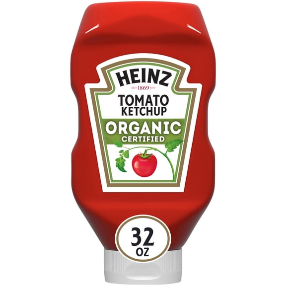 Heinz Organic Tomato Ketchup Inverted Squeeze Bottle, 1 Bottle, for Easy Sharing and Easy Serving, Classic Style, No High-Fructose Corn Syrup, 32 oz