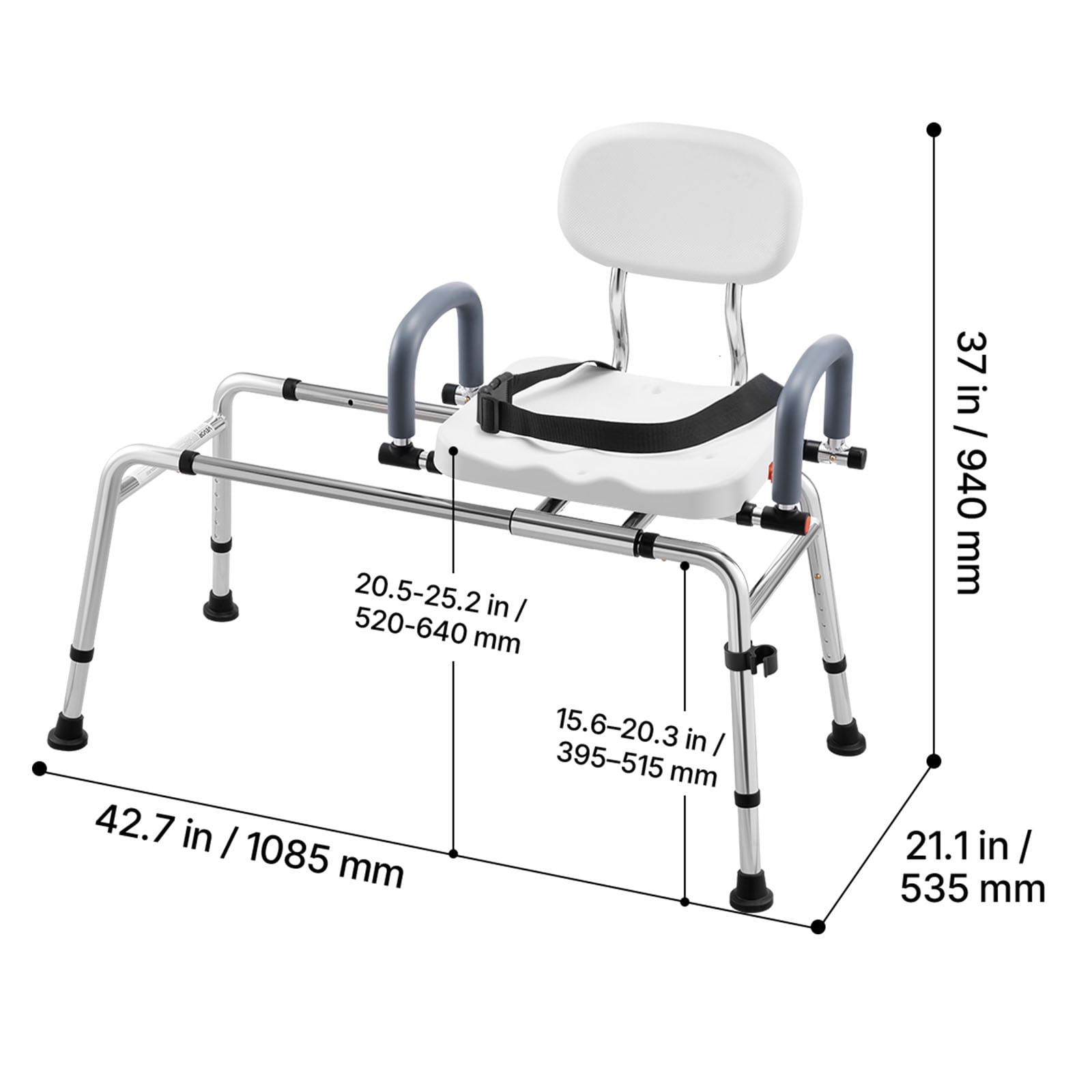 VEVOR Sliding Shower Chair, 400 lbs Tub Transfer Bench for Bathtub with Swivel Seat, Shower Bench with Pivoting Arms and Backrest, Height & Width Adjustable for Handicap, Seniors,Elderly and Disabled