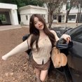 thumbnail image 3 of Suéter pequeño y fresco de estilo japonés con tiras retorcidas para mujer en otoño e invierno retro dulce suelto ropa exterior corta top de punto elegante, 3 of 5