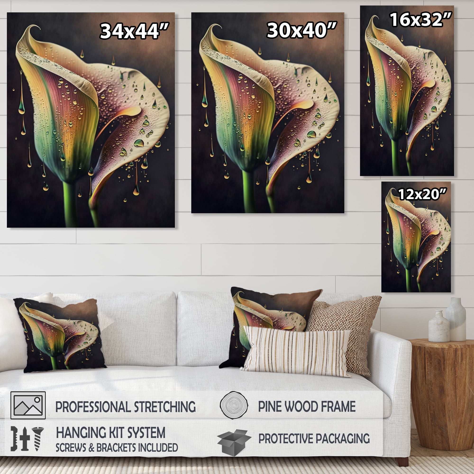 Designart Gren And White Calla Lily Flower IV Canvas Wall Art