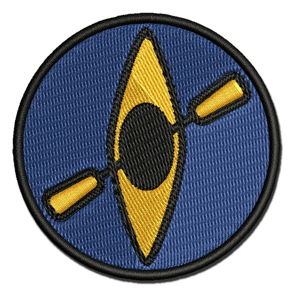 Kayak with Paddle Icon Applique Multi-Color Embroidered Iron-On Patch - 2.5 Inch Small
