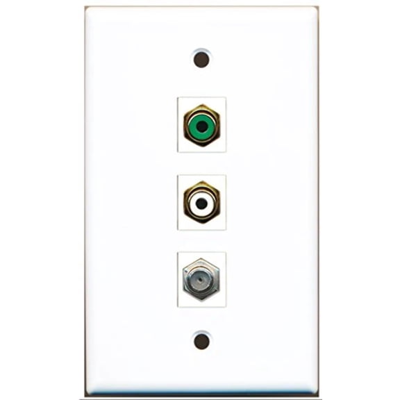 RiteAV - 1 Port RCA White and 1 Port RCA Green and 1 Port Coax Cable TV- F-Type Wall Plate