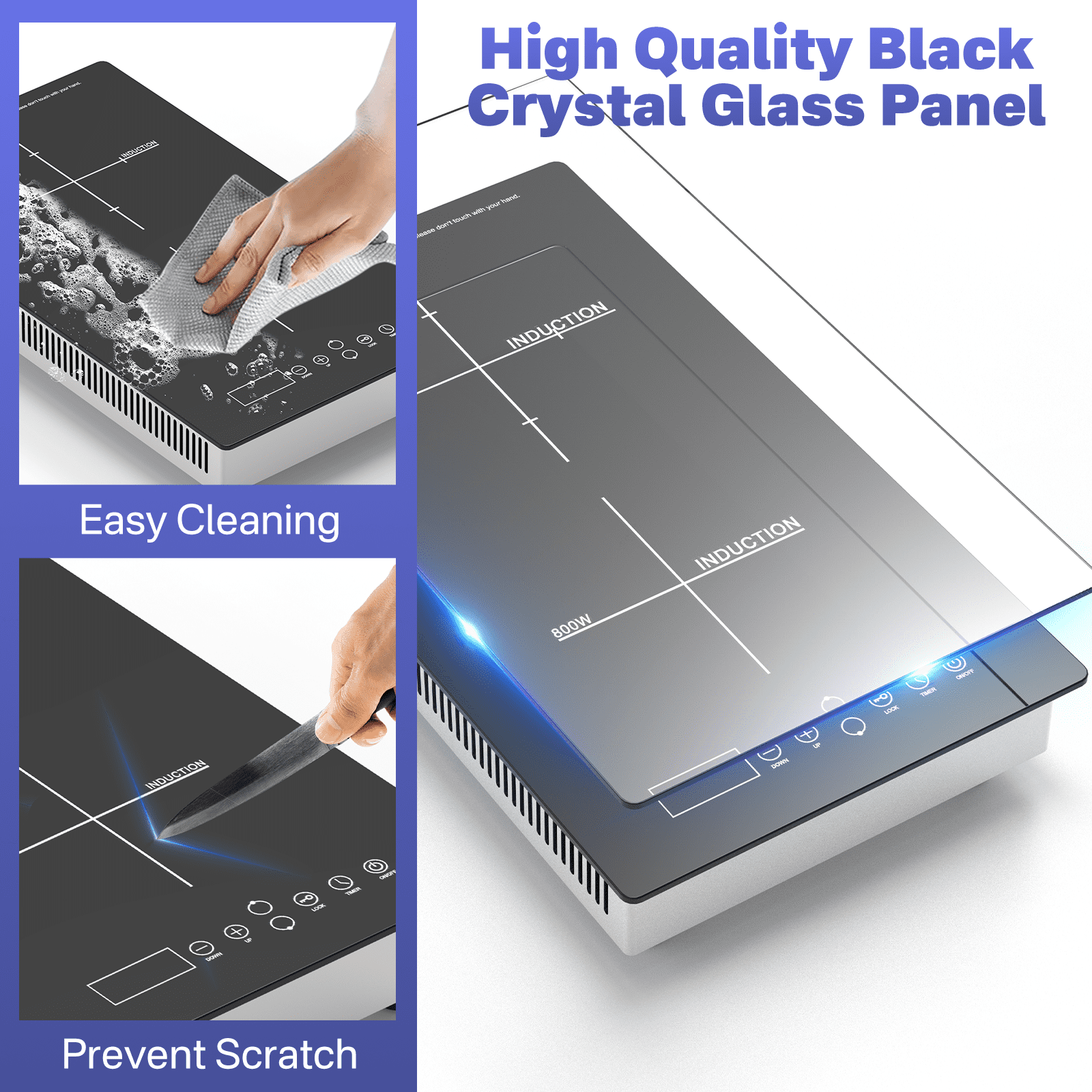 Graceall Double Burner Induction Cooktop Built in or Countertop, 1900W Kitchen Induction Cooktop for RV, Camping with Plug, Timer, Child Lock