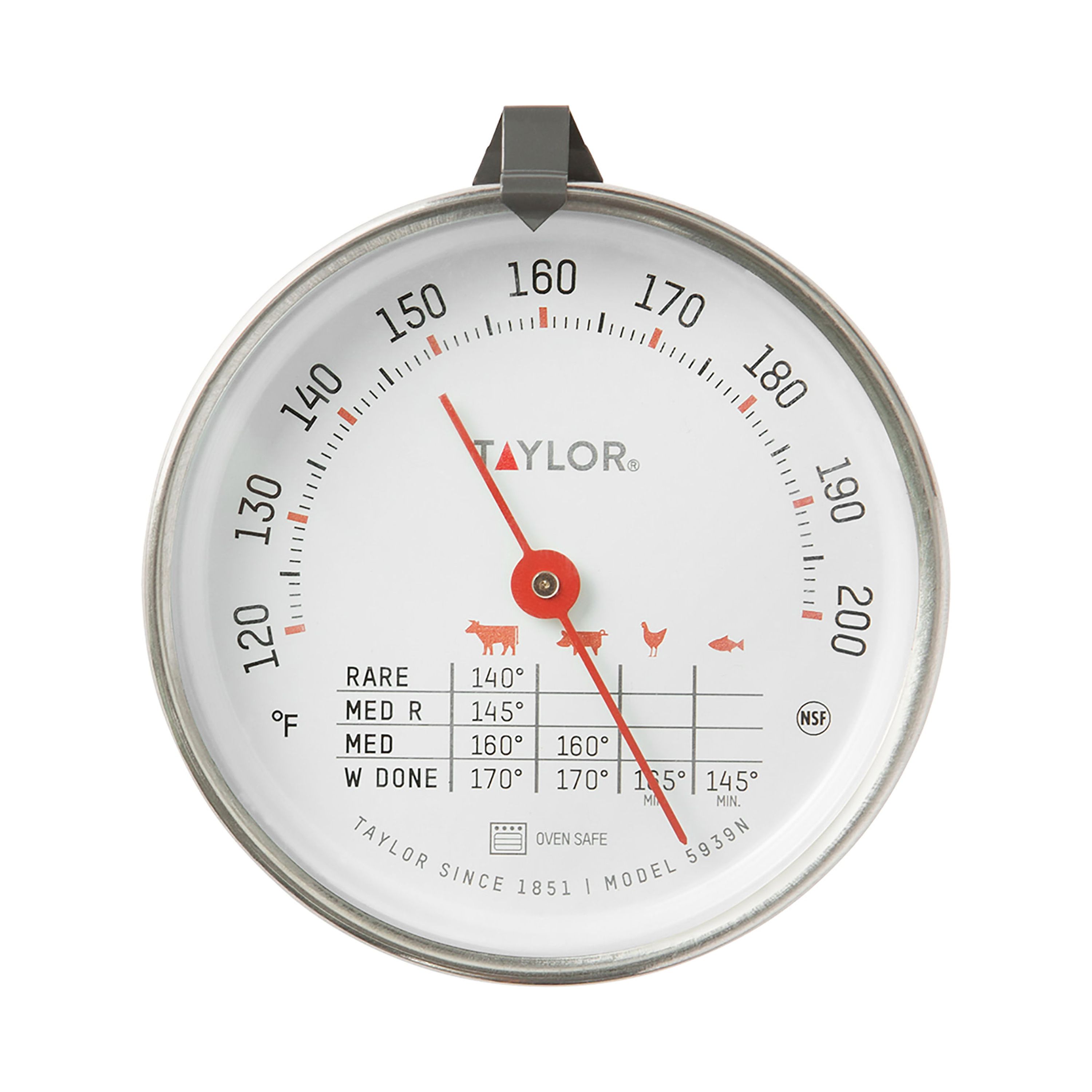 Taylor 3-inch Dial Leave-in Meat Thermometer with Meat Chart on Dial ...