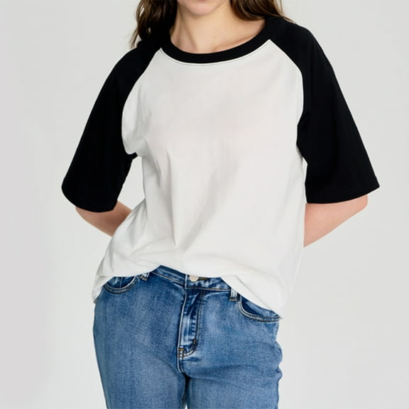 VgaVtl T Shirts for Women Cotton Short Sleeve Juniors Topss Pull on Fitness Raglan Casual Active Fit Plain Shirts,Black XL