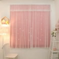 thumbnail image 1 of Cortinas de estrellas huecas de 2 capas, cortina opaca a juego de mezcla de gasa, paneles de cortina con aislamiento térmico autoadhesivo de cinta mágica oso de fresa  Hogar, 1 of 5