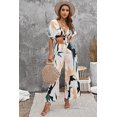 thumbnail image 4 of ABPHQTO Conjunto de top corto con estampado tropical y pantalones acampanados de pierna ancha para mujer, 4 of 5