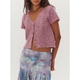 thumbnail image 6 of Gupgi Women Crop Knit Cutouts T-Shirts Summer Tie Button Front Short Sleeve Tops for Aesthetic Grunge Clothes, 6 of 9