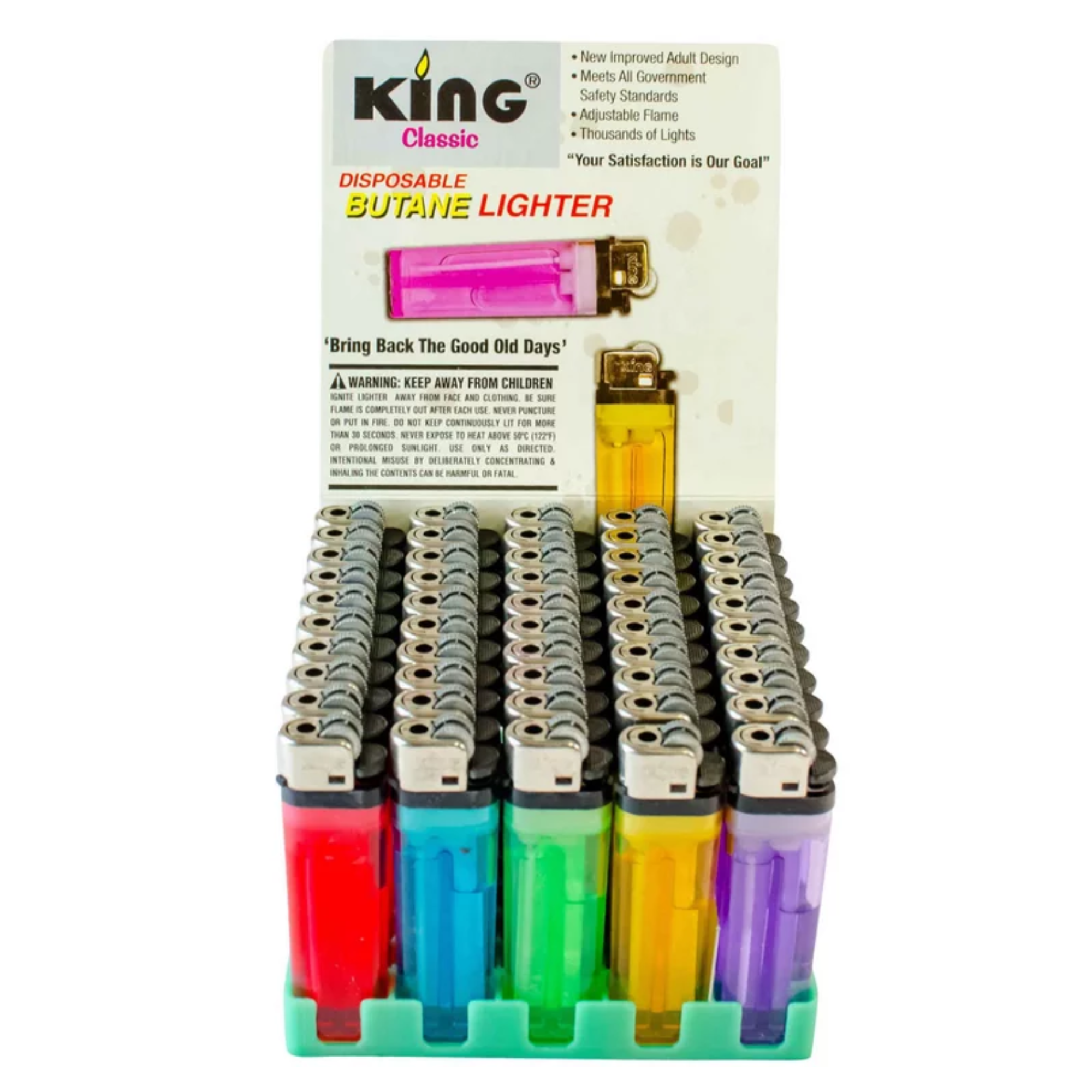 King Classic Disposable Butane Lighters Assorted Colors 50 Lighters Per Box 150 Count (Pack Of 3) BIG 3 SAVE