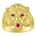 thumbnail image 1 of RYLOS Gold Plated Silver Lion Head Ring Color Stone Birthstones Eyes and Mouth Fun Designer Rings Ruby Jewelry Size 13, 1 of 8