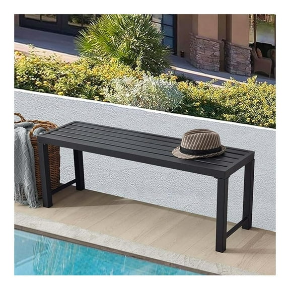 Black Outdoor Bench, Outdoor Metal Backless Bench, 46" Patio Garden Bench for Outdoor, All Wheather Outdoor Bench for Garden, Backyard, Porch, Black