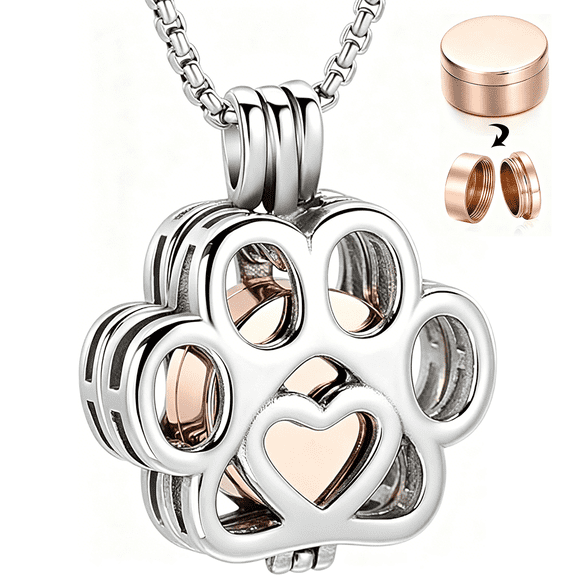 Prichor Pet Paw Cremation Jewelry for Ashes – Stainless Steel Memorial Locket Urn Necklace – Keepsake for Dogs & Cats – Unisex for Women & Men