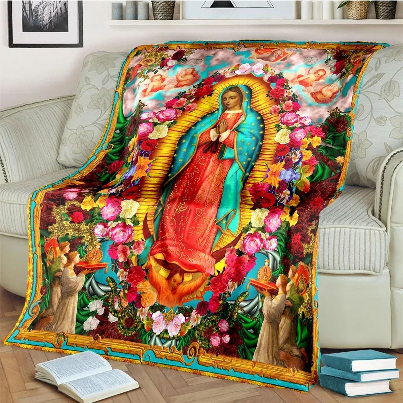 Our Lady of Guadalupe Blanket Religion Mary Throw Blanket Soft Sofa Cover Lightweight Warm Blankets for Bedroom Couch