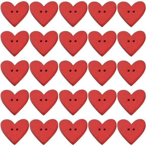 100 Pcs 2 Holes Red Heart Shaped Buttons Flat Natural Wooden Buttons Solid Color Spray Painted Sewing Buttons Bulk for Sewing Making Crafts Scrapbooking Valentines Day Diy Accessories Supply Red