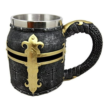 Medieval Beer Steins Atlantic Collectibles Medieval Templar Crusader Knight Suit of Armor Helmet Beer Stein Tankard Coffee Cup Mug ()