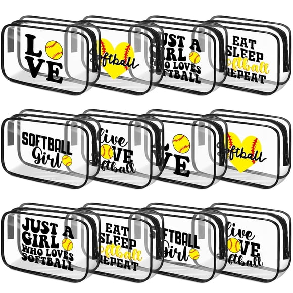 Reginary 12 Pcs 7 x 4.7 x 2.4 Pieds' Trousse de Maquillage Softball Cadeaux de Softball pour Équipe Trousse de Maquillage en PVC Transparent Accessoires de Sac de Bonbons pour Femme Toilette