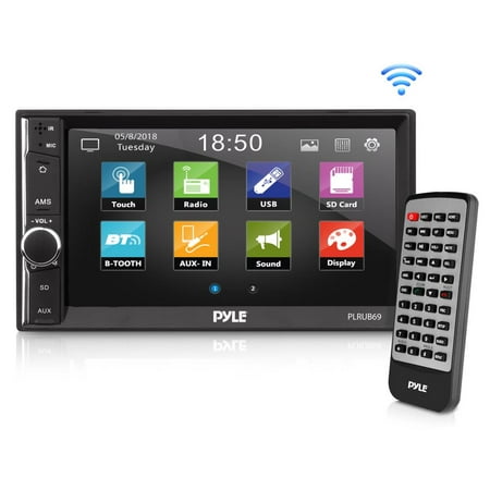 PYLE PLRUB69 - 6.5” Touch Screen Stereo Radio Receiver with Bluetooth Streaming, Hands-Free Call Answering, USB/SD Memory Card Readers, AUX/MP3 Input, Double