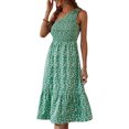 thumbnail image 1 of Robe d'Été à Imprimé Floral pour Femmes, Décontractée, Ourlet à Empiècements, Sans Manches, une Épaule Froncée, pour Rendez-Vous, Vert L, 1 of 6