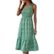 thumbnail image 4 of Vestido con estampado floral, vestido fruncido suave para bodas para el trabajo diario Verde S LHCER 1, 4 of 5