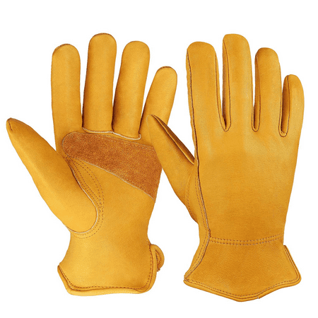 

OZERO Leather Work Gloves Flex Grip Stretchable Wrist Tough Cowhide Working Gloves