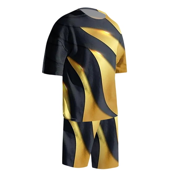 Vedolay Two Piece Short Set For Men 2023 New Men Spring Summer 2 Piece Suit Beach Short Sleeve Printed Tops Blouse Short Set,Yellow 5XL