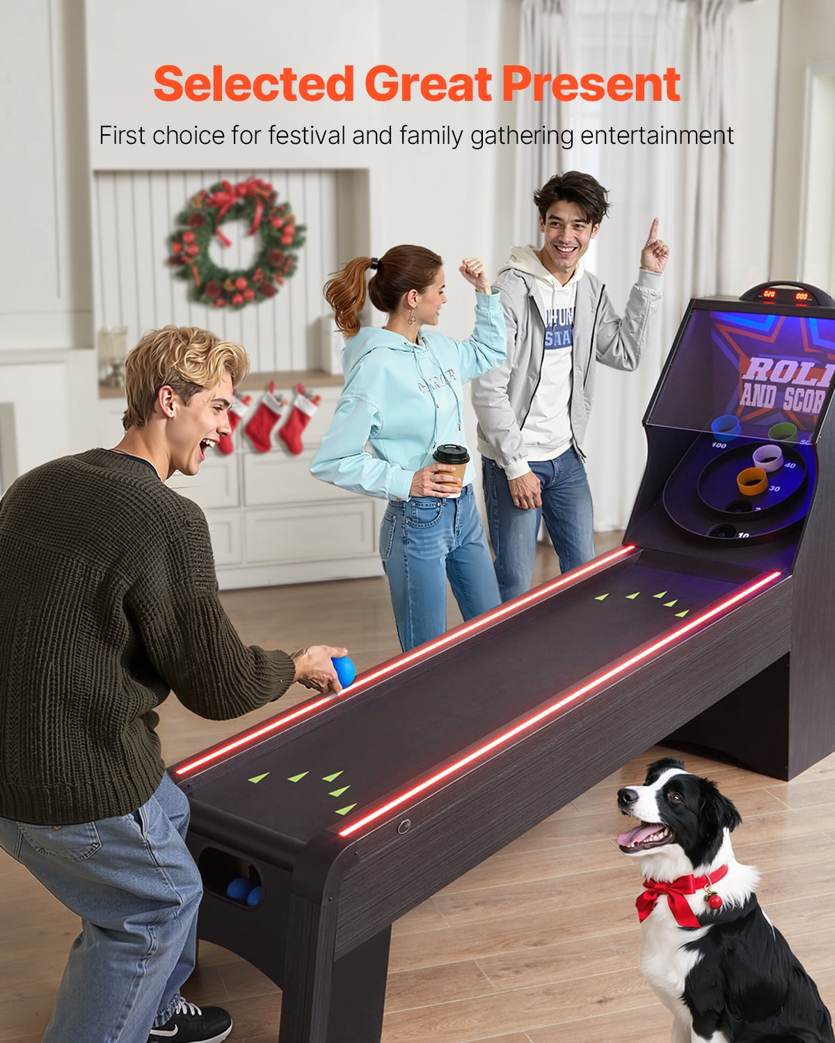 VEVOR 9' Roll and Score Classic Arcade Game Table, with LED Electronic Scorer & Track Lighting,Sound, Automatic Ball Return,Adults Kids Home Recreation Game Room,4 Balls Included