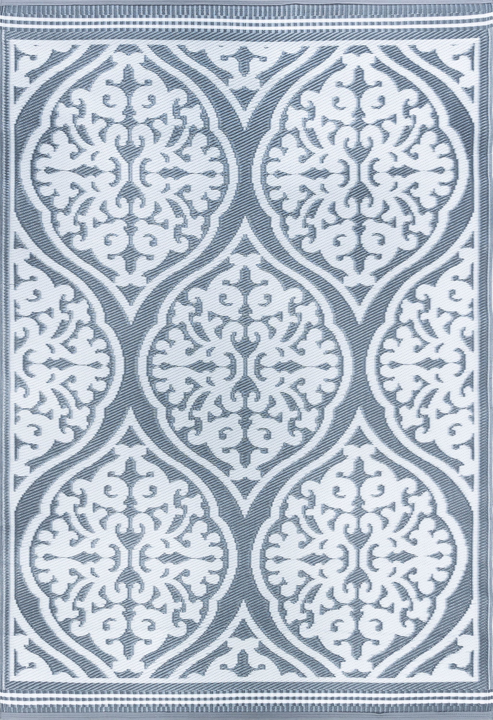 4x6 Reversible Gray and White Polypropylene Outdoor Damask Area Rug