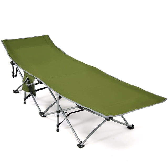 Costway Cama plegable para acampar, resistente, para exteriores, con bolsillo lateral de almacenamiento, color verde