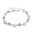 thumbnail image 3 of Pulsera de San Valentín Pulsera de diamantes de imitación morados Pulsera de eslabones de cadena para niñas Doble Corazón 16.5cm, 3 of 8