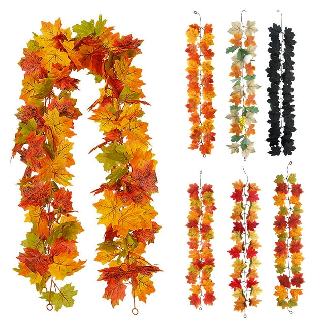 Musbetu Guirlande de Feuilles d'Érable Artificielles 100/175 cm Résistante aux UV Automne Halloween Action de Grâce Récolte Festival Manteau d'Automne Porche Décoration Intérieure Extérieure