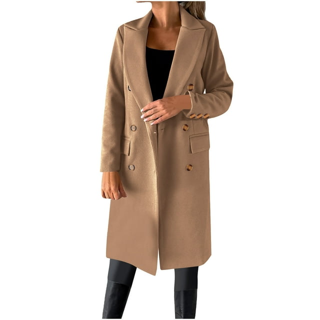 LOVZFMLL Vestes pour Femmes Manteau en Laine à Double Bouton Col à Revers Couleur Unie
