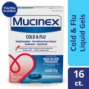 Mucinex Cold & Flu Fast Release Liquid Gels for people with High Blood Pressure & Diabetes, 16ct.