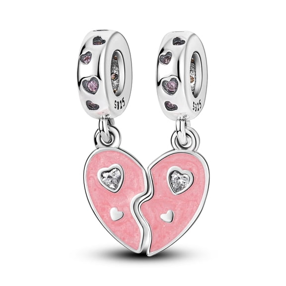 MULA Mother's Day Gifts 925 Sterling Silver Charms for Bracelet 2 Pink Heart in 1 Pendant Women Gift