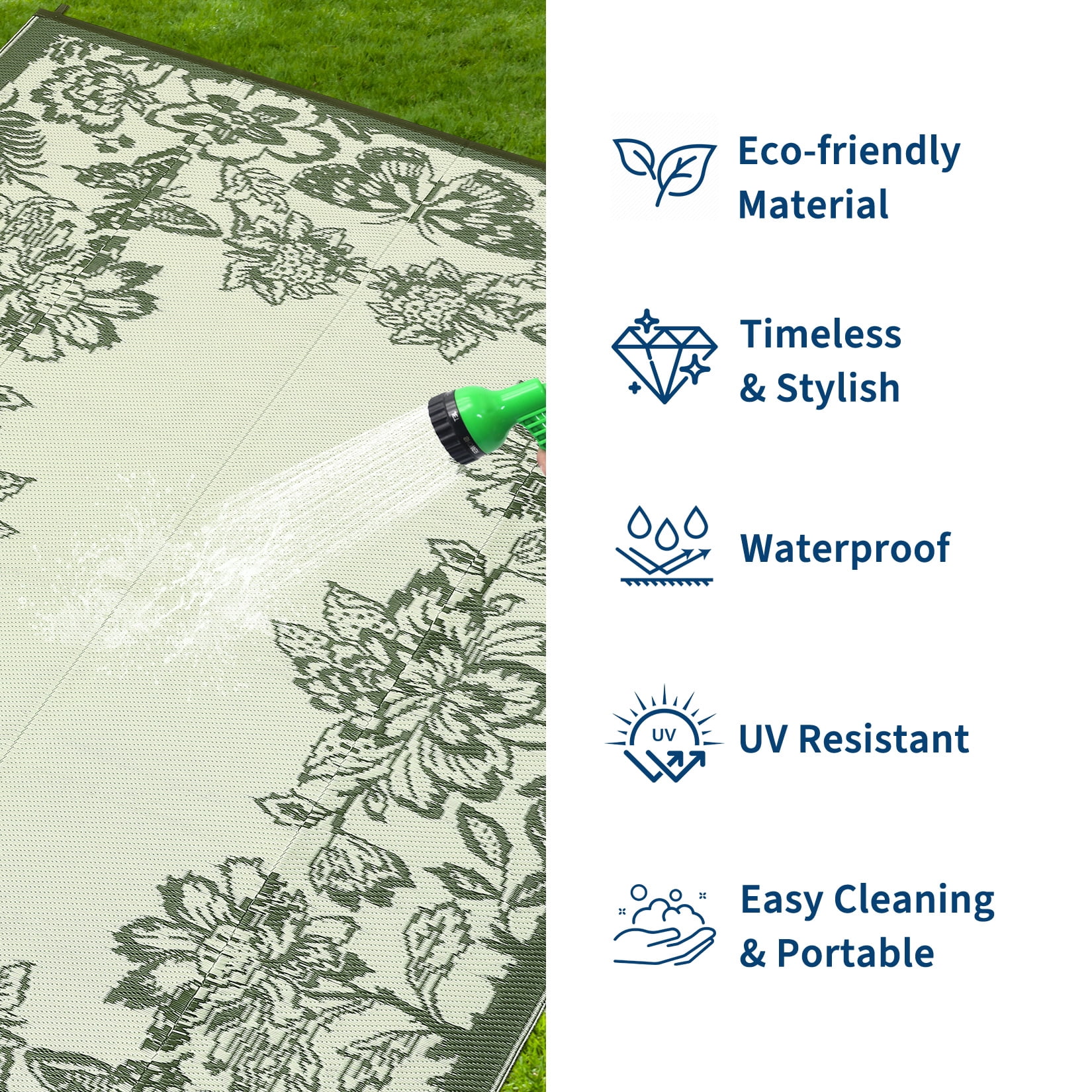 Nanan 9x18 Outdoor Rug, Plastic Straw Rug, Modern Waterproof Reversible Outdoor Patio Rugs for Camping Picnic Backyard Balcony, Green