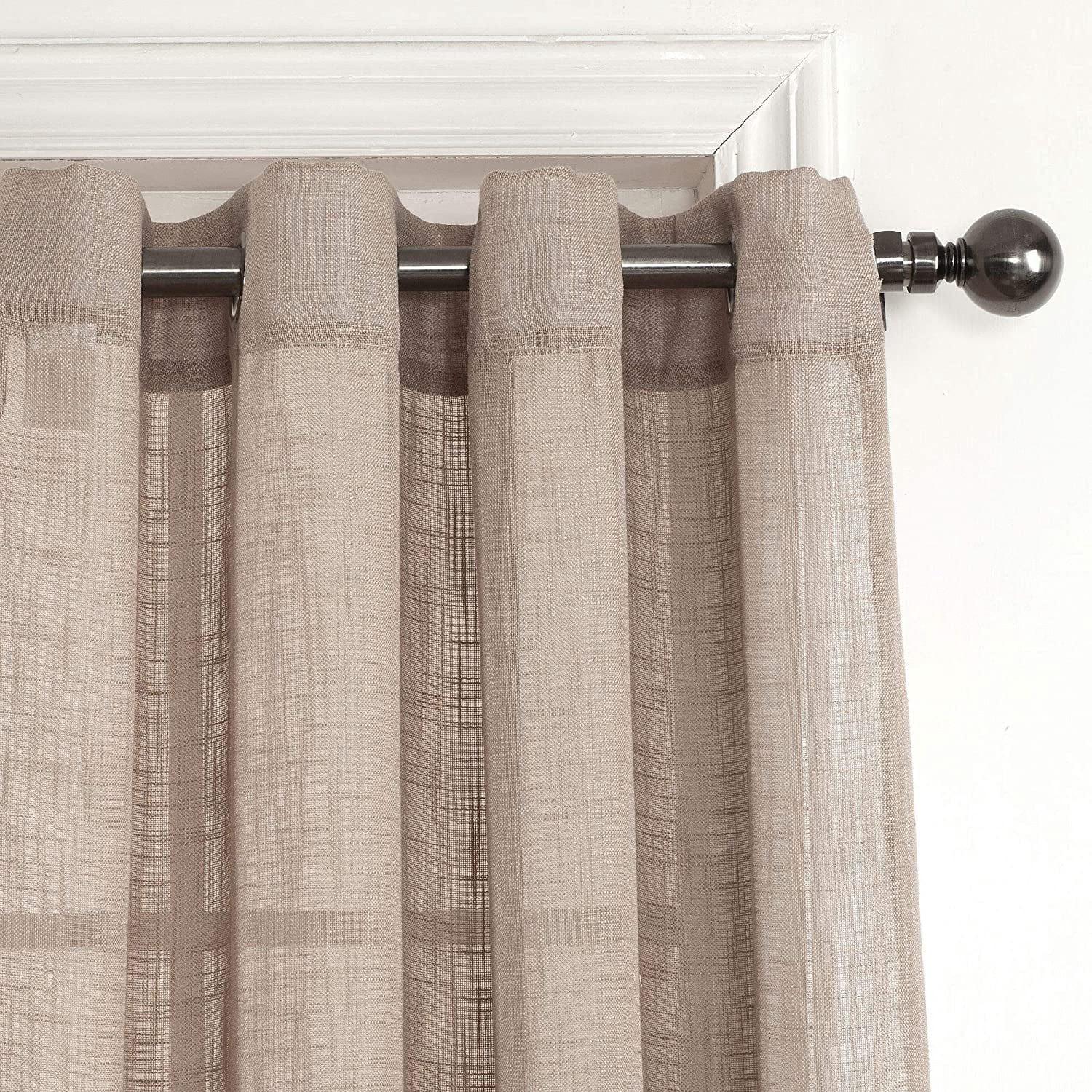 2 Piece Linen Textured Semi-Sheer Grommet Top Curtain Panel Drape Set (84" Long, Taupe)