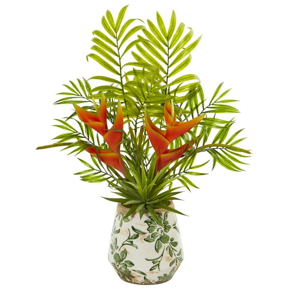 Nearly Natural 18” Heliconia and Agave Artificial Plant in Decorative Planter