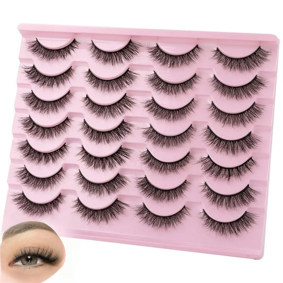 Fake Eyelashes 14 Pairs Black 3D Cat Eye Natural Look Lashes