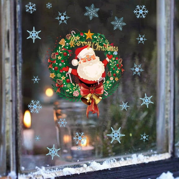 Fwttom Christmas Window Clings, Large Size Christmas Windows Decorations, Double-Sided Window Clings With Santa Claus Christmas Decor for Holiday, Party, Home Glass