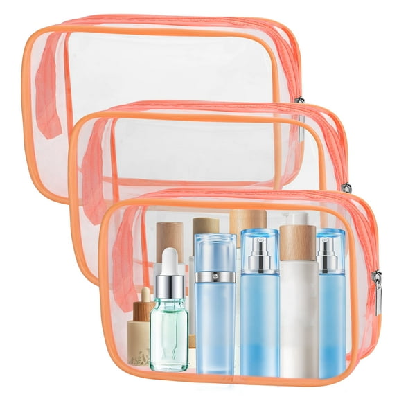 TSV 3pcs Clear Makeup Bags, Waterproof Travel Cosmetic Bag for Women, Pink