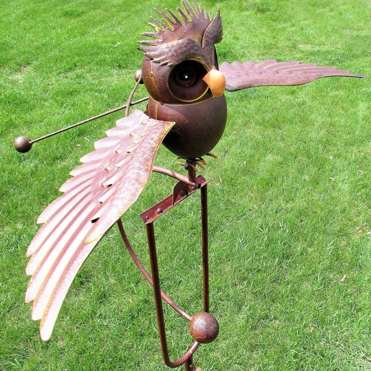 Morima Owl Wind Chime Iron Wing Flapping Owl Wind Spinner LifeLike