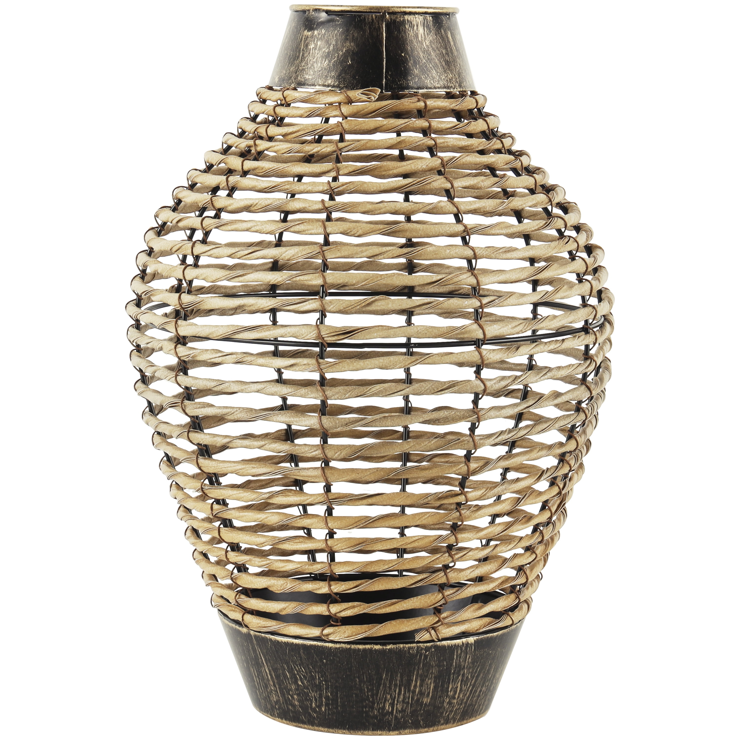 DecMode 16" Handmade Twisted Bronze Plastic Rattan Vase with Open Frame Design and Bronze Metal Details